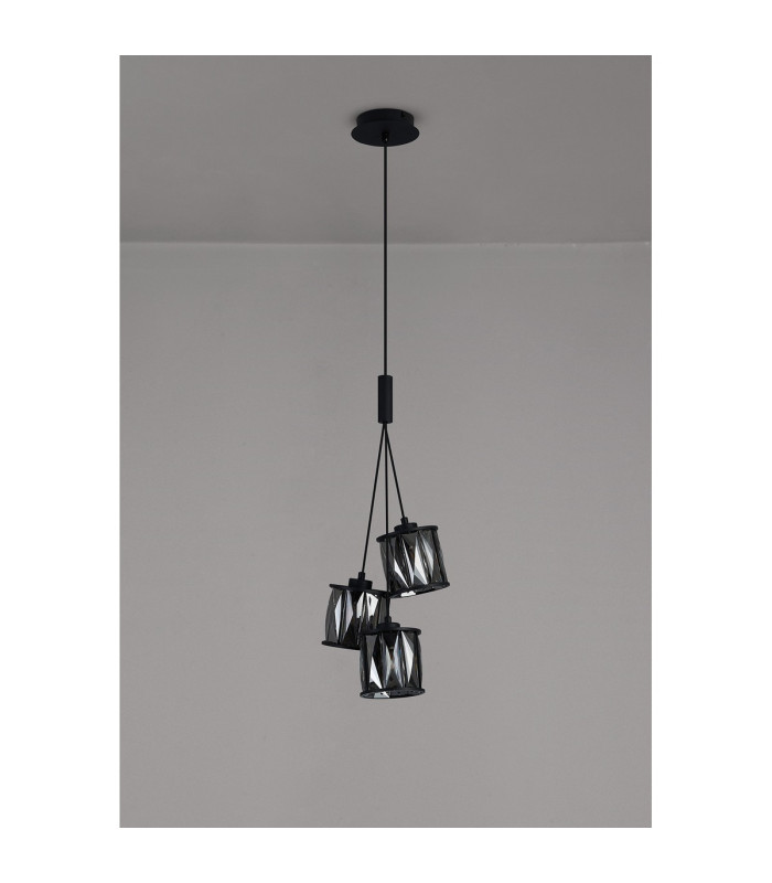 Keene 12cm 3 Light G9 2m 1 Drop Cluster Pendant Sand Black / Smoked Crystal Shade-14