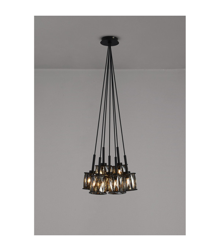 Keene 28.5cm 7 Light G9 1.5m Cluster Pendant Satin Black / Smoke Crystal Shade-3