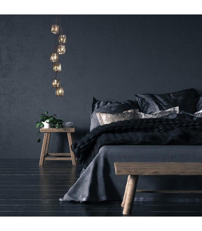 Keene 28.5cm 7 Light G9 1.5m Cluster Pendant Satin Black / Smoke Crystal Shade-4