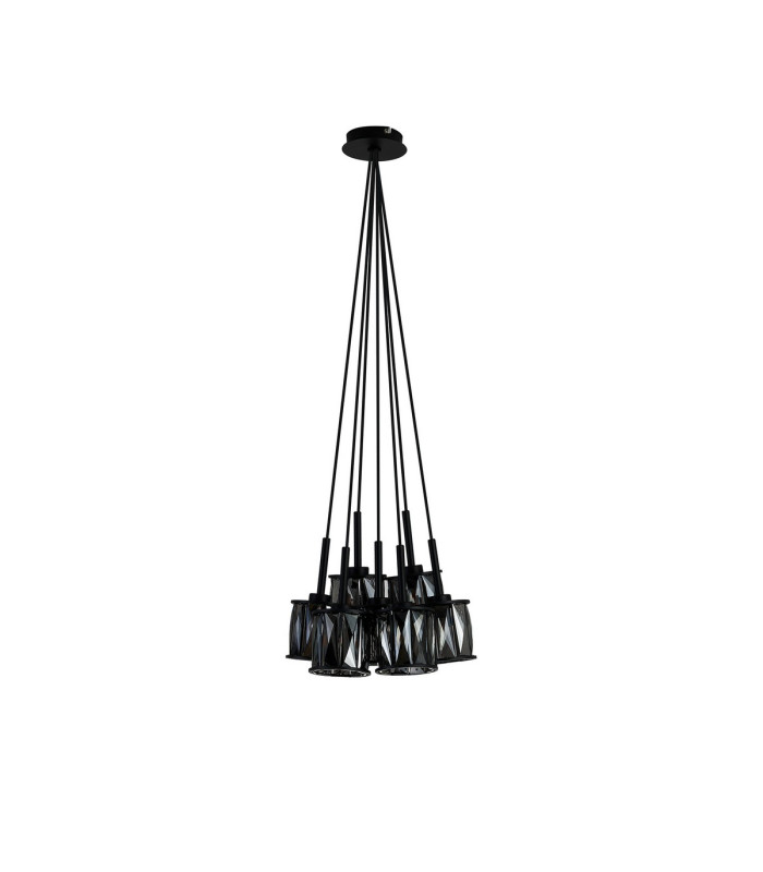 Keene 28.5cm 7 Light G9 1.5m Cluster Pendant Satin Black / Smoke Crystal Shade-5