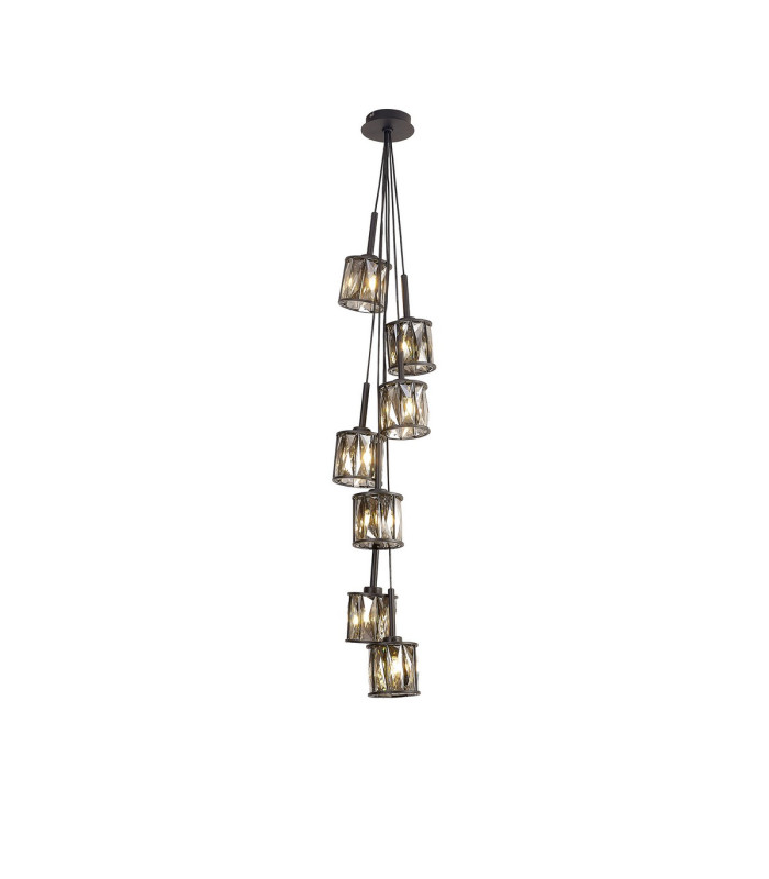 Keene 28.5cm 7 Light G9 1.5m Cluster Pendant Satin Black / Smoke Crystal Shade-6