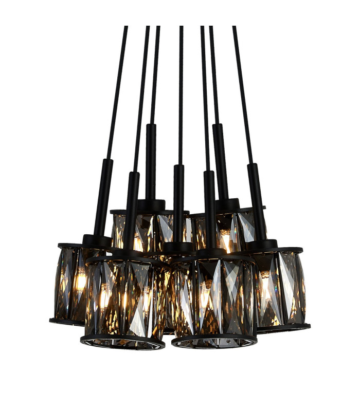 Keene 28.5cm 7 Light G9 1.5m Cluster Pendant Satin Black / Smoke Crystal Shade-7