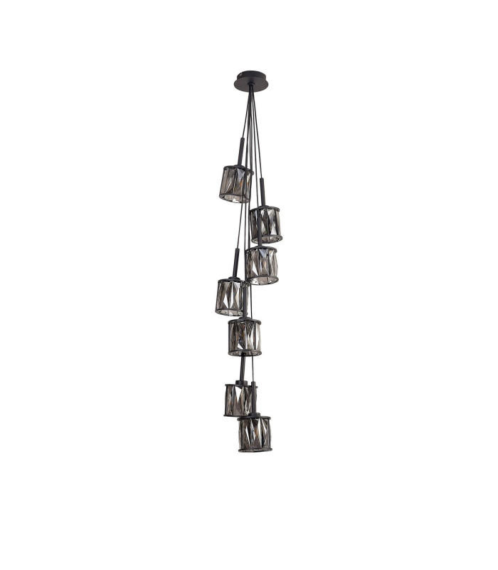 Keene 28.5cm 7 Light G9 1.5m Cluster Pendant Satin Black / Smoke Crystal Shade-9