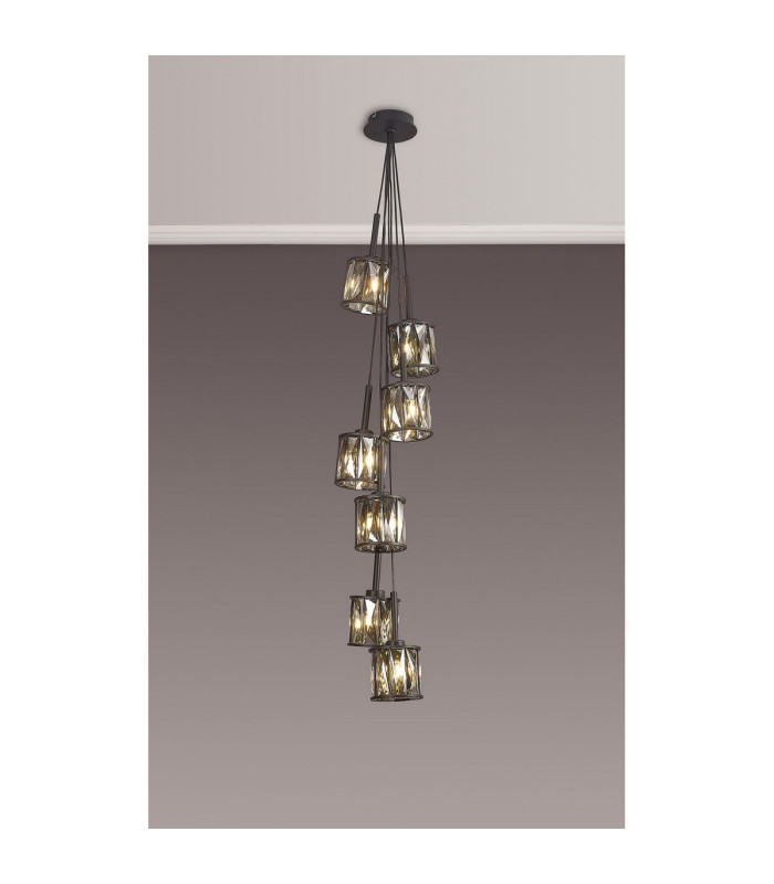 Keene 28.5cm 7 Light G9 1.5m Cluster Pendant Satin Black / Smoke Crystal Shade-15