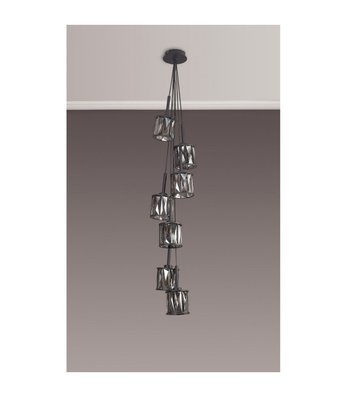 Keene 28.5cm 7 Light G9 1.5m Cluster Pendant Satin Black / Smoke Crystal Shade-16