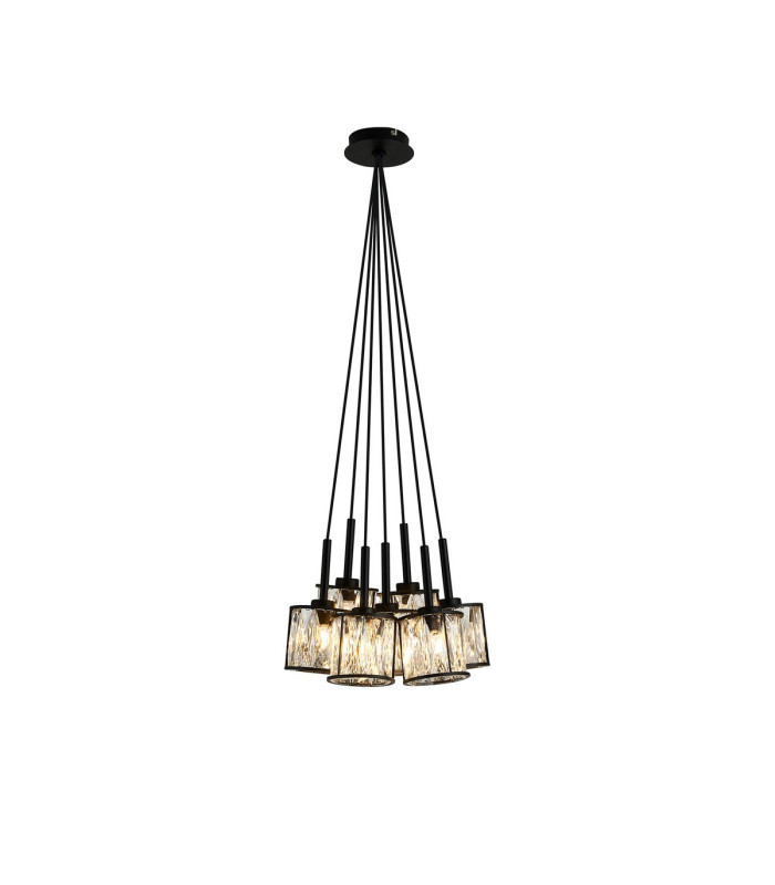 Keene 28.5cm 7 Light G9 1.5m Cluster Pendant Sand Black / Clear Crystal Shade-1