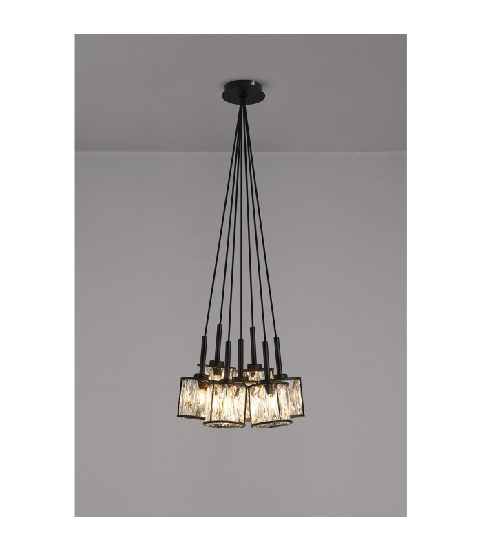 Keene 28.5cm 7 Light G9 1.5m Cluster Pendant Sand Black / Clear Crystal Shade-3