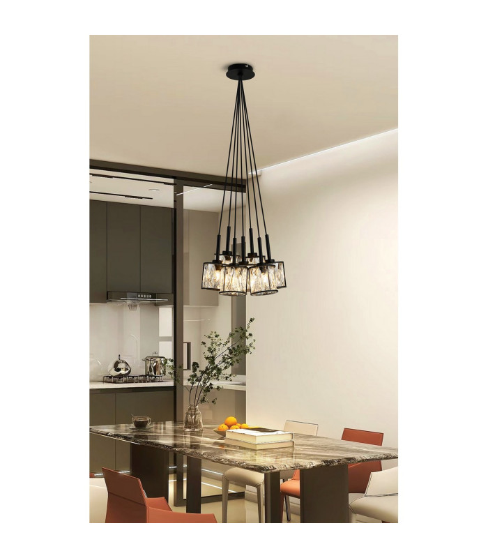 Keene 28.5cm 7 Light G9 1.5m Cluster Pendant Sand Black / Clear Crystal Shade-4