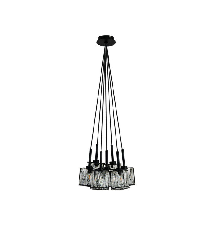 Keene 28.5cm 7 Light G9 1.5m Cluster Pendant Sand Black / Clear Crystal Shade-5