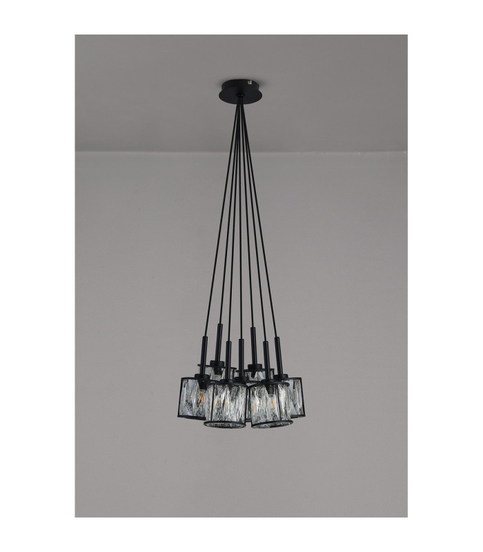 Keene 28.5cm 7 Light G9 1.5m Cluster Pendant Sand Black / Clear Crystal Shade-12