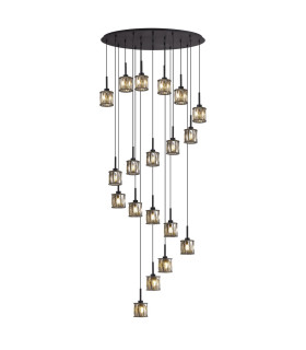 Keene 19 Light G9 2m Oval Multiple Pendant Satin Black / Smoke Crystal Shade Item Weight: 24.1kg-1