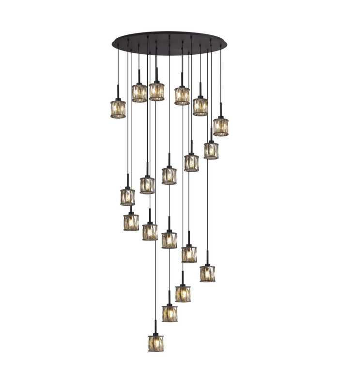 Keene 19 Light G9 2m Oval Multiple Pendant Satin Black / Smoke Crystal Shade Item Weight: 24.1kg-1