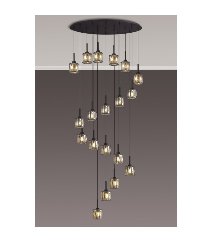 Keene 19 Light G9 2m Oval Multiple Pendant Satin Black / Smoke Crystal Shade Item Weight: 24.1kg-3