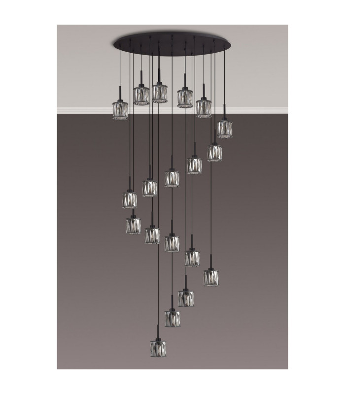 Keene 19 Light G9 2m Oval Multiple Pendant Satin Black / Smoke Crystal Shade Item Weight: 24.1kg-11