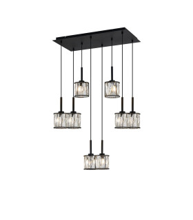 Keene 8 Light G9 2m Rectangle Multiple Pendant Sand Black / Clear Crystal Shade-1