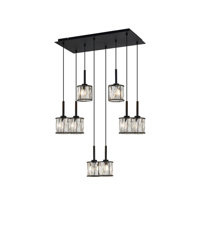 Keene 8 Light G9 2m Rectangle Multiple Pendant Sand Black / Clear Crystal Shade-1