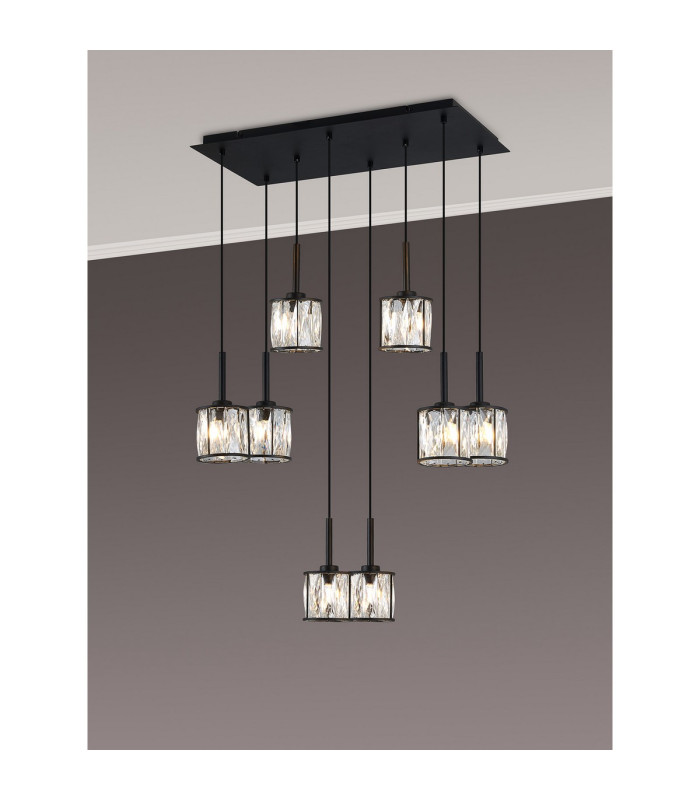 Keene 8 Light G9 2m Rectangle Multiple Pendant Sand Black / Clear Crystal Shade-3