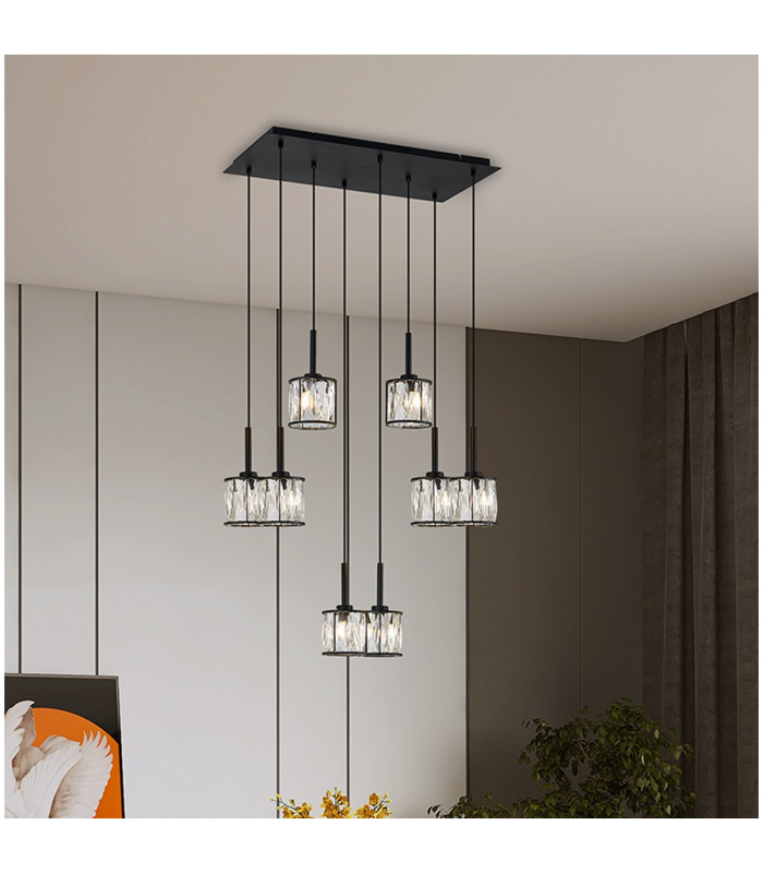 Keene 8 Light G9 2m Rectangle Multiple Pendant Sand Black / Clear Crystal Shade-4