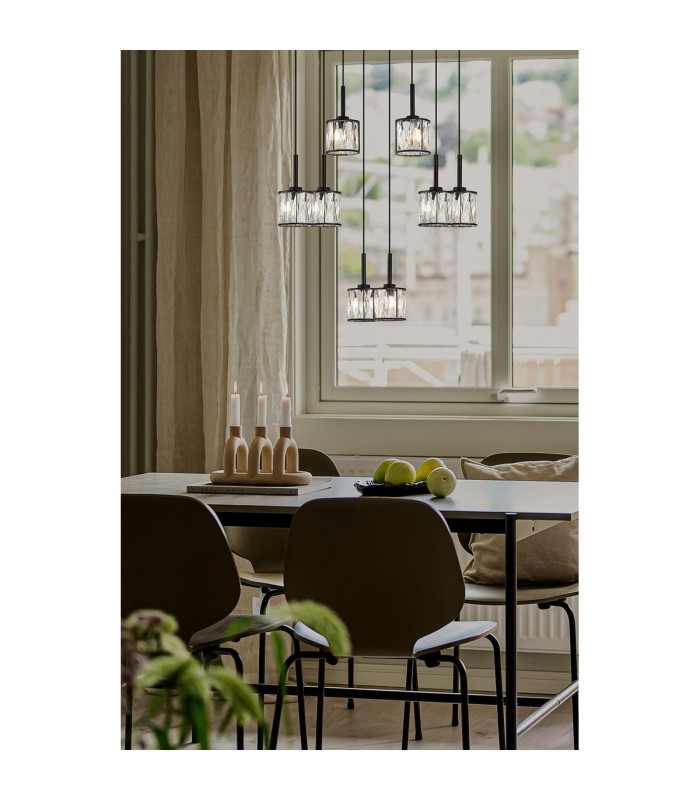 Keene 8 Light G9 2m Rectangle Multiple Pendant Sand Black / Clear Crystal Shade-5
