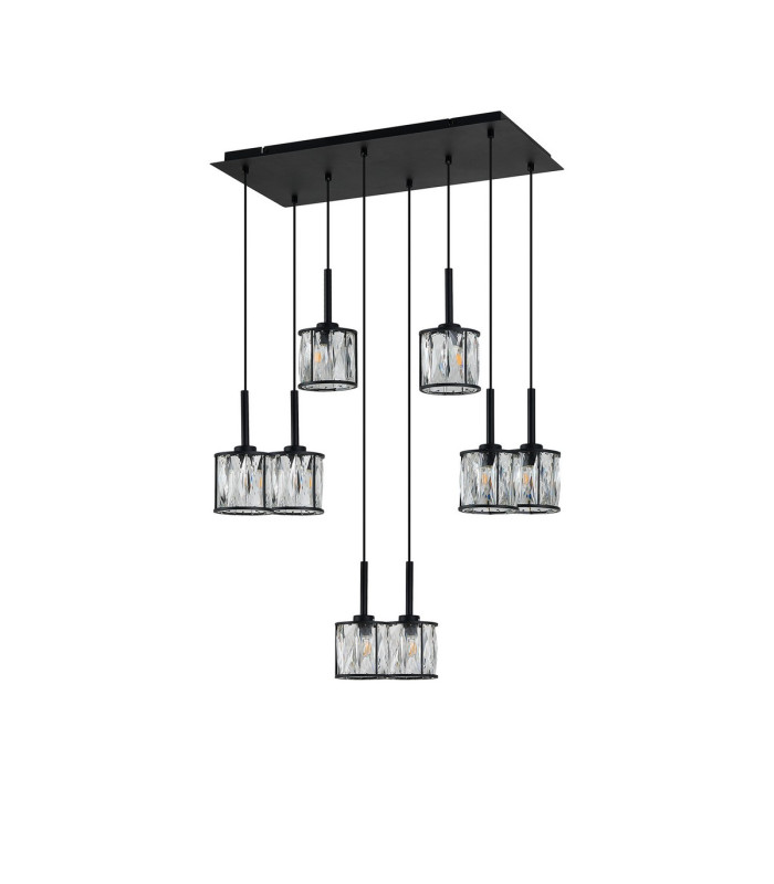 Keene 8 Light G9 2m Rectangle Multiple Pendant Sand Black / Clear Crystal Shade-6