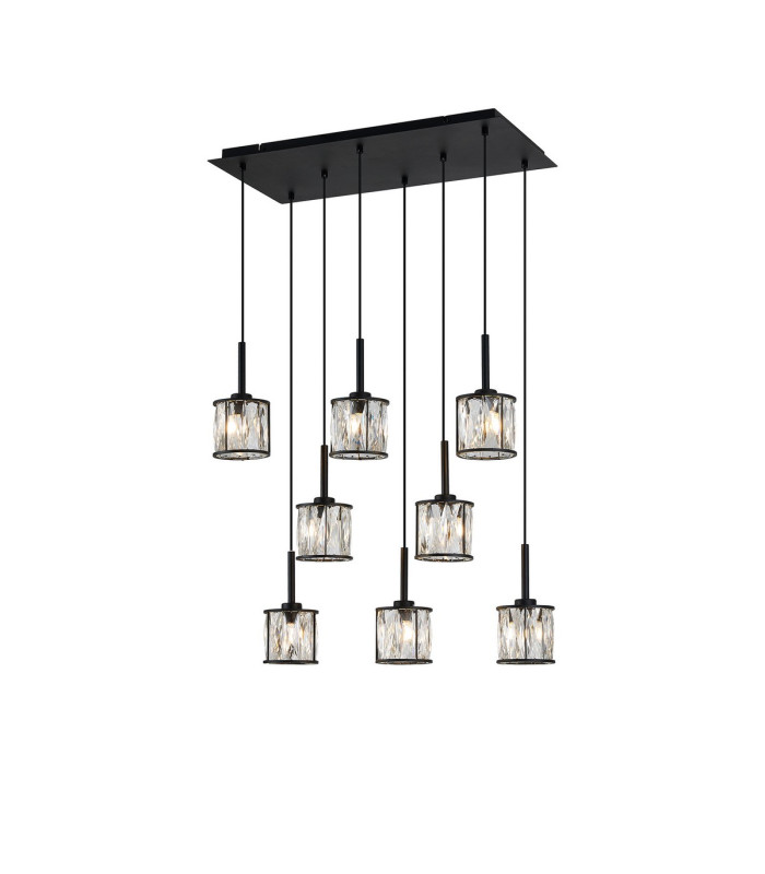 Keene 8 Light G9 2m Rectangle Multiple Pendant Sand Black / Clear Crystal Shade-7
