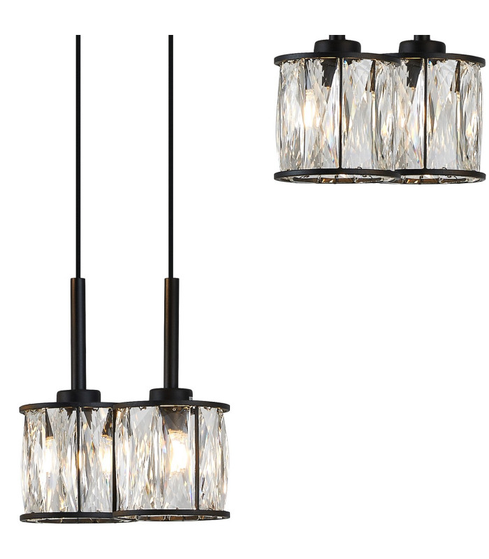 Keene 8 Light G9 2m Rectangle Multiple Pendant Sand Black / Clear Crystal Shade-8