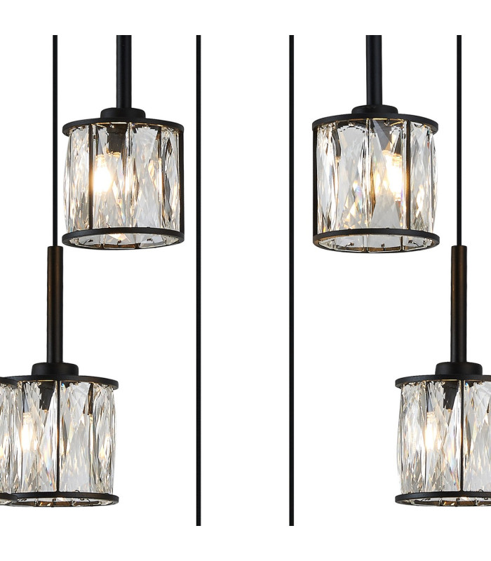 Keene 8 Light G9 2m Rectangle Multiple Pendant Sand Black / Clear Crystal Shade-10