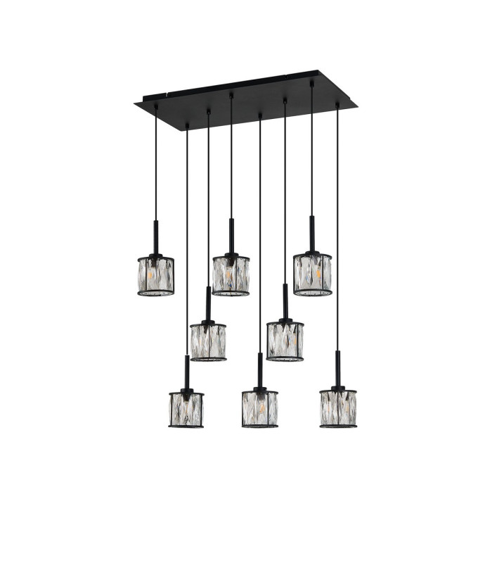 Keene 8 Light G9 2m Rectangle Multiple Pendant Sand Black / Clear Crystal Shade-11