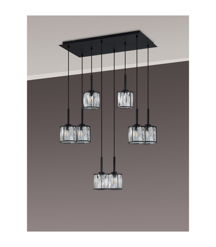Keene 8 Light G9 2m Rectangle Multiple Pendant Sand Black / Clear Crystal Shade-16