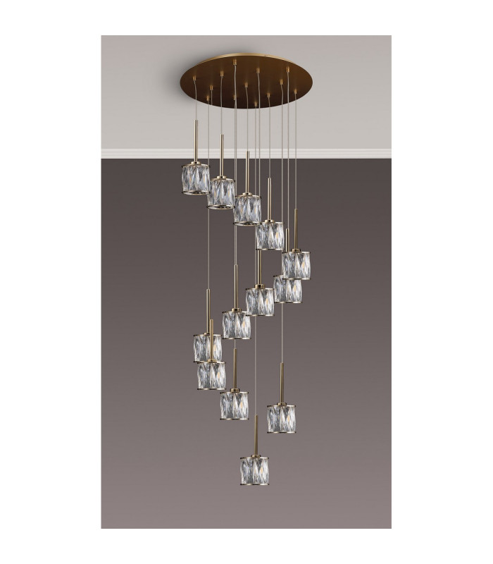 Keene 56cm 13 Light G9 2.5m Round Multiple Pendant French Gold / Clear Crystal Shade-9