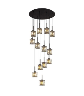 Keene 56cm 13 Light G9 2.5m Round Multiple Pendant Satin Black / Smoke Crystal Shade-1