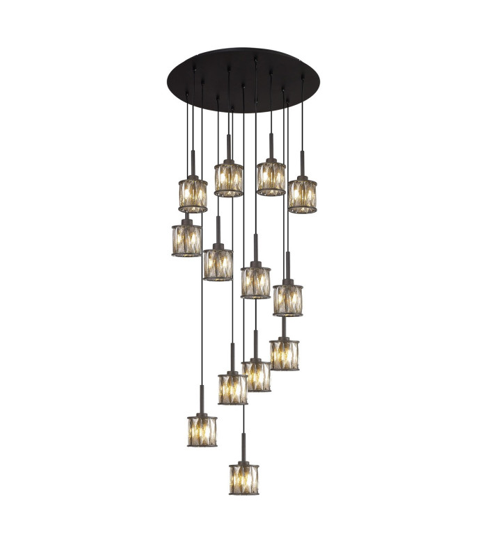 Keene 56cm 13 Light G9 2.5m Round Multiple Pendant Satin Black / Smoke Crystal Shade-1