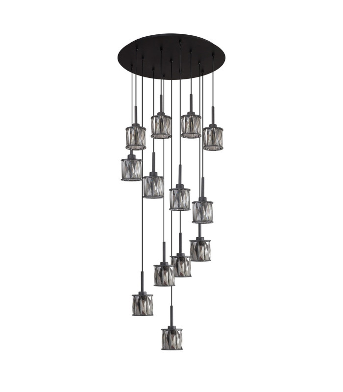 Keene 56cm 13 Light G9 2.5m Round Multiple Pendant Satin Black / Smoke Crystal Shade-4