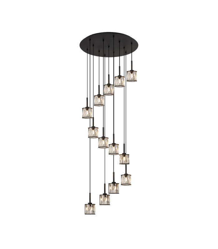 Keene 56cm 13 Light G9 2.5m Round Multiple Pendant Sand Black / Clear Crystal Shade Item Weight: 15.91kg-1