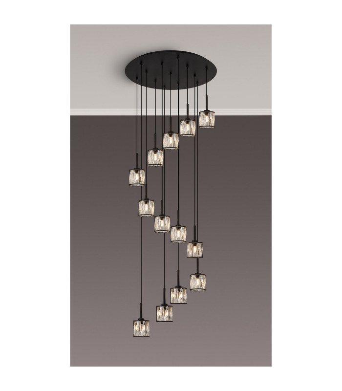 Keene 56cm 13 Light G9 2.5m Round Multiple Pendant Sand Black / Clear Crystal Shade Item Weight: 15.91kg-3