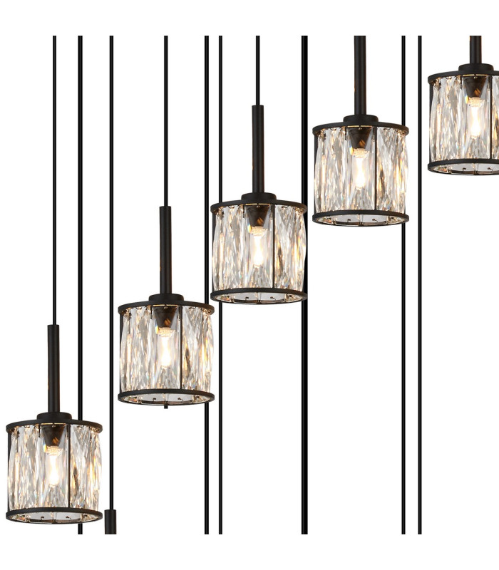 Keene 56cm 13 Light G9 2.5m Round Multiple Pendant Sand Black / Clear Crystal Shade Item Weight: 15.91kg-6