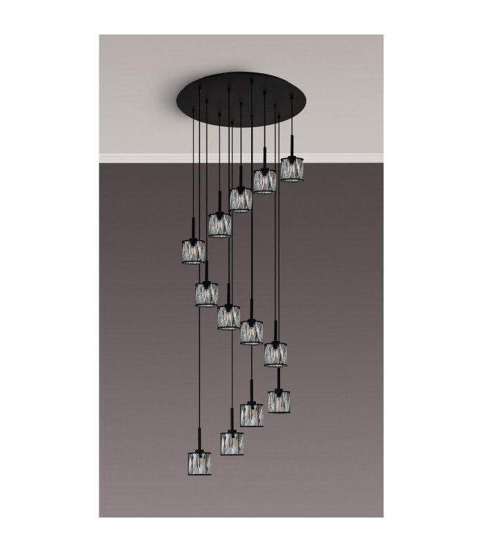 Keene 56cm 13 Light G9 2.5m Round Multiple Pendant Sand Black / Clear Crystal Shade Item Weight: 15.91kg-12