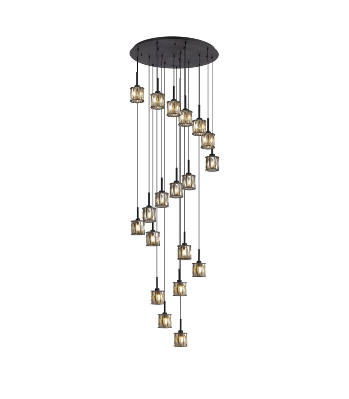 Keene 76.8cm 19 Light G9 3.5m Round Multiple Pendant Satin Black / Smoke Crystal Shade Item Weight: 25.1kg-1