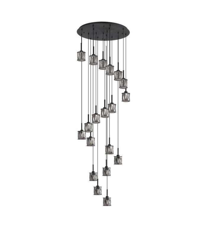 Keene 76.8cm 19 Light G9 3.5m Round Multiple Pendant Satin Black / Smoke Crystal Shade Item Weight: 25.1kg-3