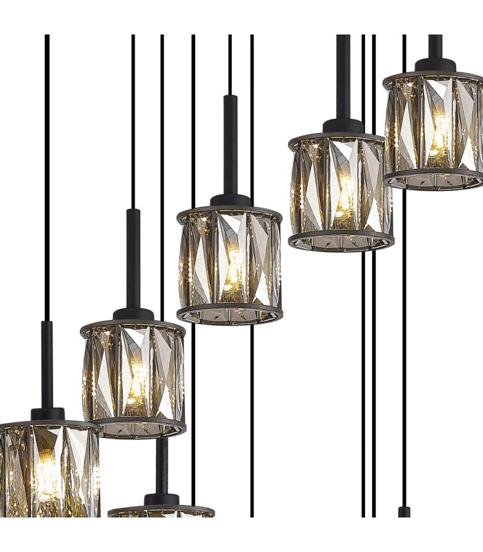 Keene 76.8cm 19 Light G9 3.5m Round Multiple Pendant Satin Black / Smoke Crystal Shade Item Weight: 25.1kg-5