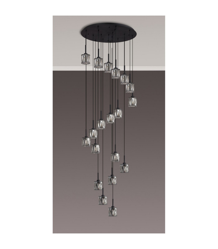 Keene 76.8cm 19 Light G9 3.5m Round Multiple Pendant Satin Black / Smoke Crystal Shade Item Weight: 25.1kg-10