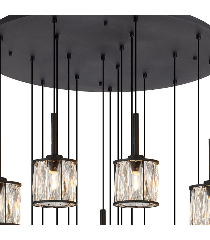 Keene 76.8cm 19 Light G9 3.5m Round Multiple Pendant Sand Black / Clear Crystal Shade Item Weight: 25.1kg-5
