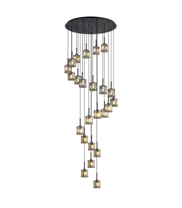 Keene 87.8cm 24 Light G9 5m Round Multiple Pendant Satin Black / Smoke Crystal Shade Item Weight: 32.4kg-1