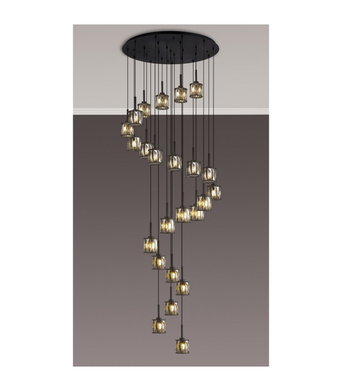 Keene 87.8cm 24 Light G9 5m Round Multiple Pendant Satin Black / Smoke Crystal Shade Item Weight: 32.4kg-3