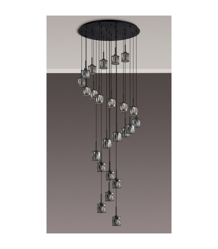 Keene 87.8cm 24 Light G9 5m Round Multiple Pendant Satin Black / Smoke Crystal Shade Item Weight: 32.4kg-10