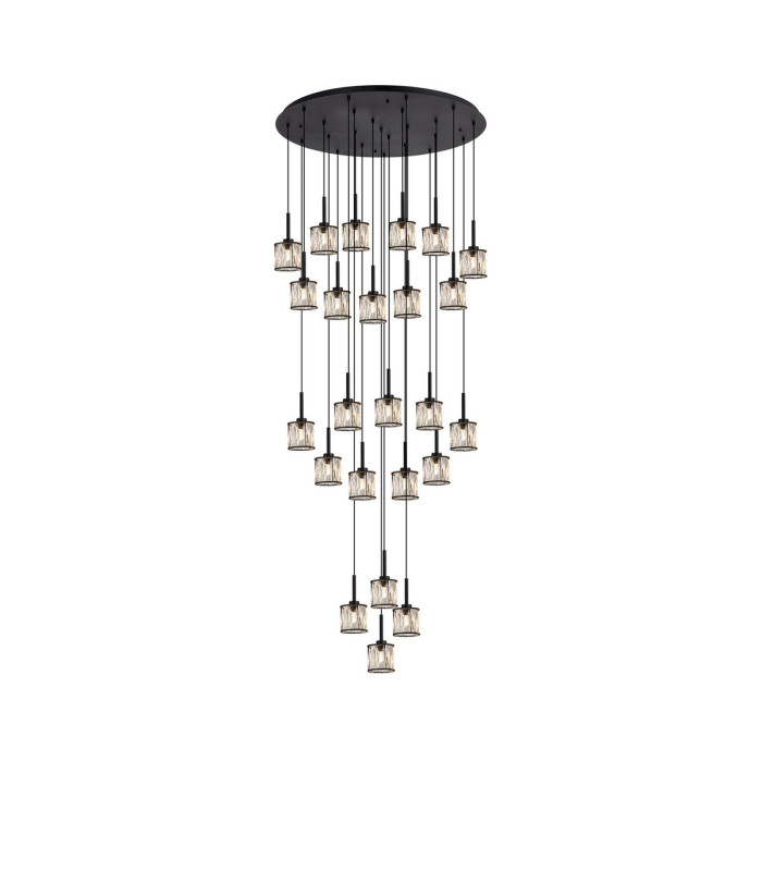 Keene 87.8cm 24 Light G9 5m Round Multiple Pendant Sand Black / Clear Crystal Shade Item Weight: 32.4kg-1