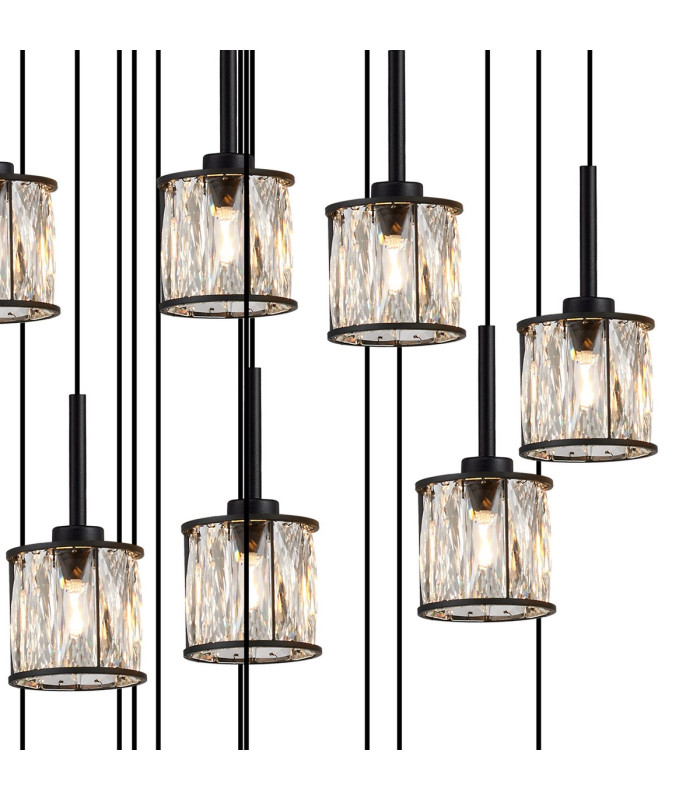 Keene 87.8cm 24 Light G9 5m Round Multiple Pendant Sand Black / Clear Crystal Shade Item Weight: 32.4kg-6