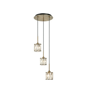 Keene 30cm 3 Light G9 2m Round Pendant Antique Brass / Clear Crystal Shade-1