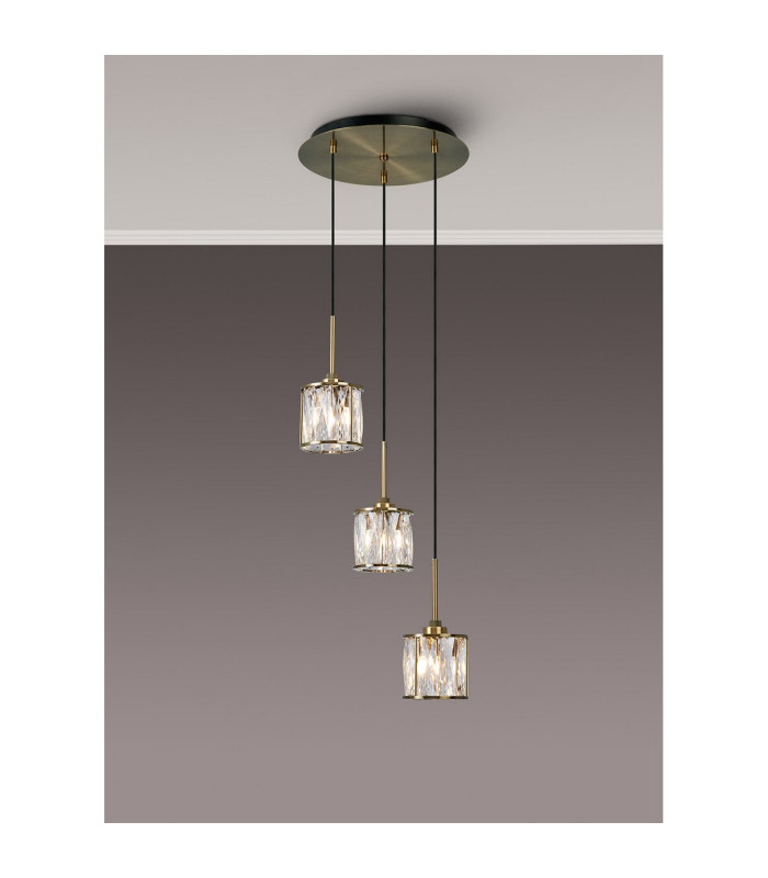Keene 30cm 3 Light G9 2m Round Pendant Antique Brass / Clear Crystal Shade-3