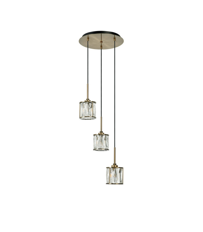 Keene 30cm 3 Light G9 2m Round Pendant Antique Brass / Clear Crystal Shade-4